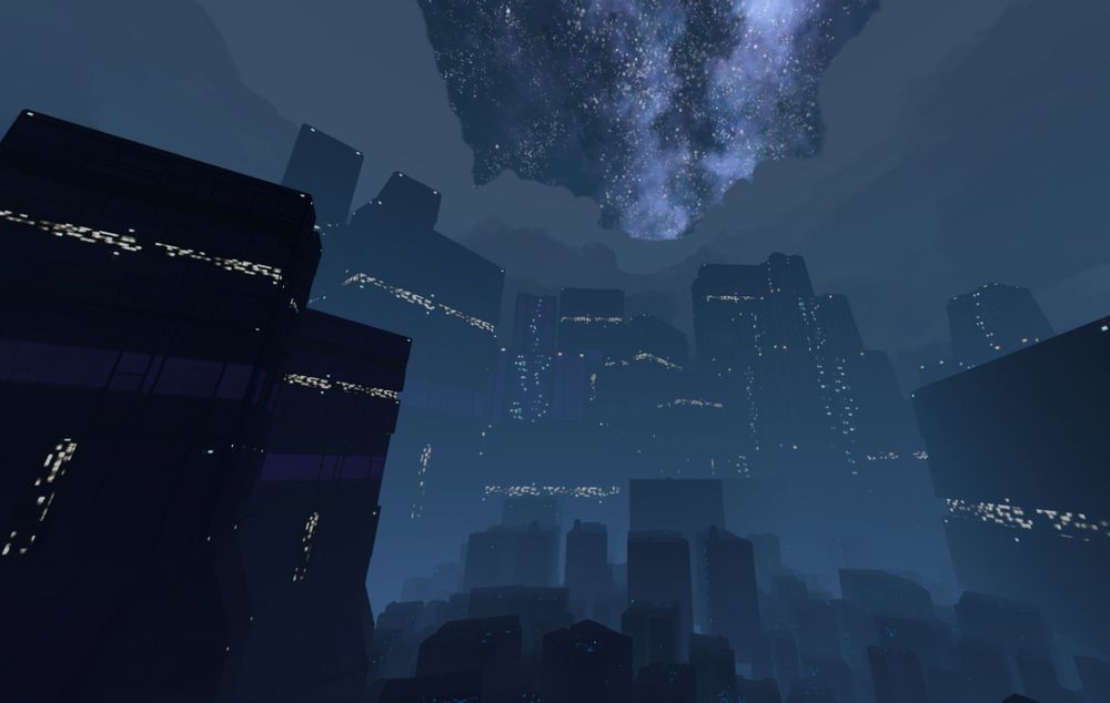 Hazey cyberpunk city from a distance at night - alternate view 