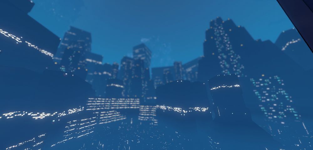Foggy stylized city with bright lights and beautiful stars