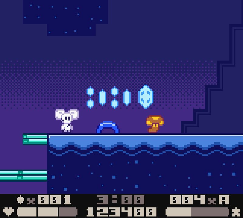 6-1-25

Screenshot of Hightail gameplay showing a dark colored overlay. From left to right, there is a gem icon with text reading "x001", a timer showing "3:00", text showing "004xA", a heart icon with a health bar, the text "123400", and a star icon with a slightly-filled bar.