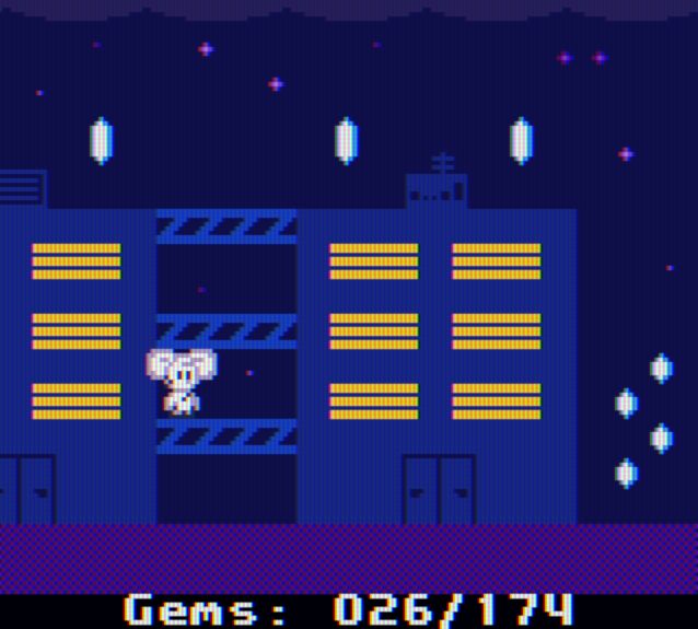 Chili the Mouse in a dark cool-colored cityscape. On the bottom of the screen, a bar reads “Gems: 026/174”.