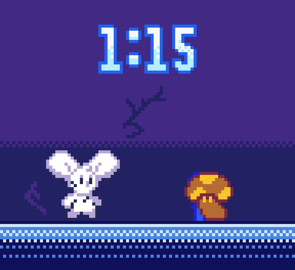A still image of Hightail gameplay showing Chili and a Mudcap Blushi below a clock reading "1:15".
