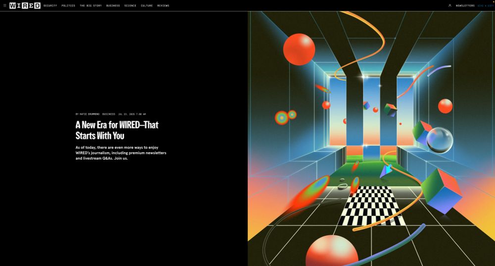 screenshot of WIRED digital package page with brightly colored surrealist art on the right 