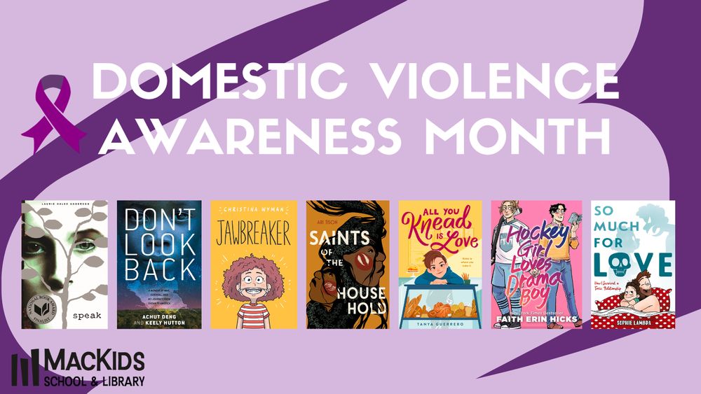A graphic stating "Domestic Violence Awareness Month" with the covers of several books from this article.