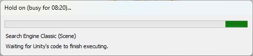 unity search progress bar. busy for 8m20s and showing no signs of stopping