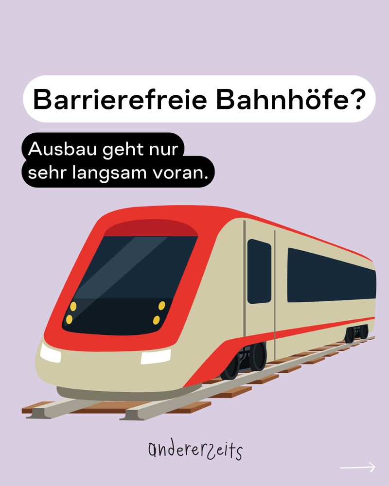 Barrierefreie Bahnhöfe?

Ausbau geht nur sehr langsam voran.

Man sieht eine Grafik von einem Beigen Zug mit roten Details.