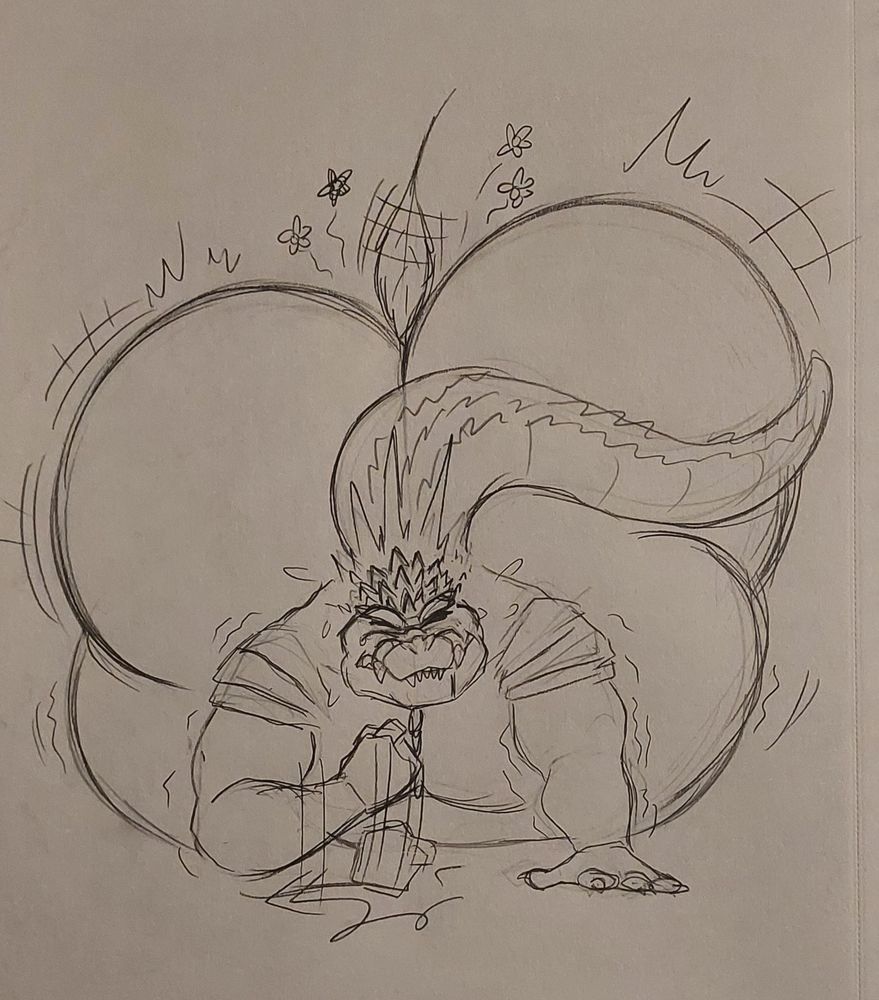 Godzilla Ultima getting his butt crack tickled and him unable to cope with the over stimulation. 