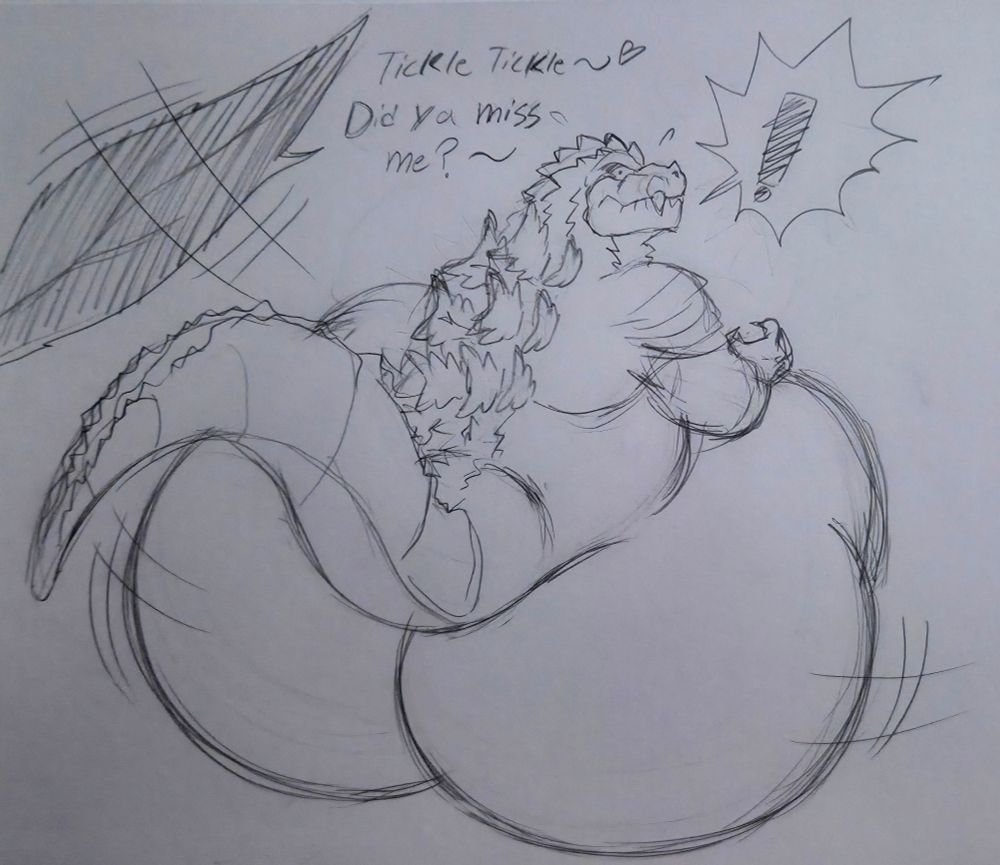 Godzilla Ultima Shaking his big ass at the sight of the feather. 