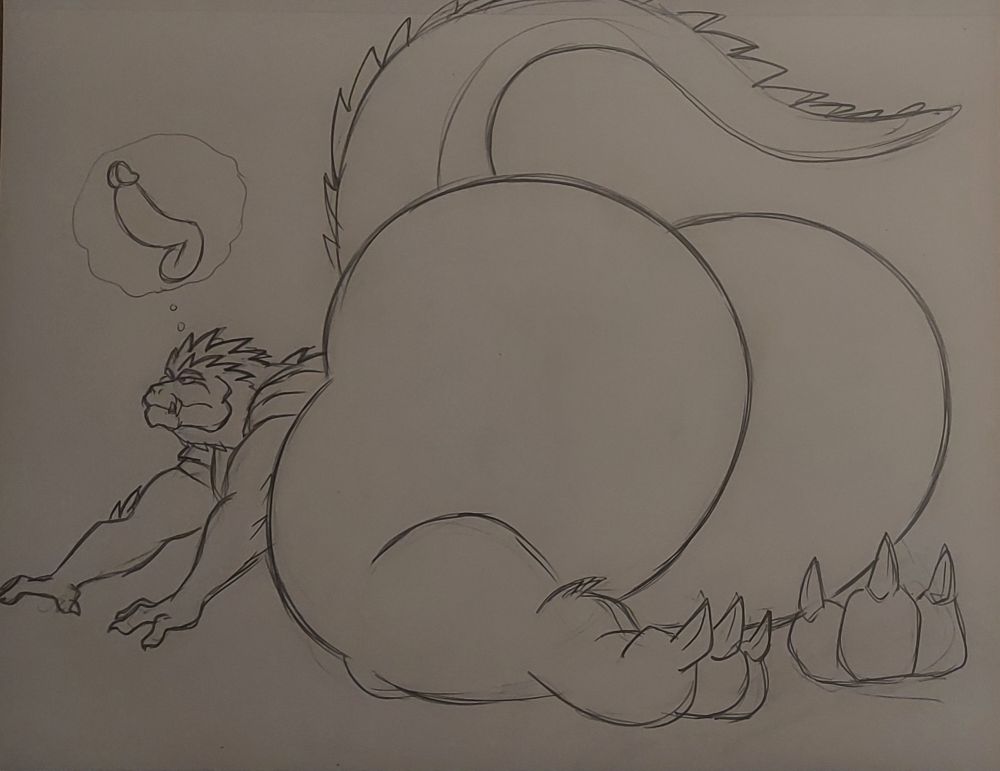 Godzilla Ultima craving someone cock with his huge butt sticking upwards. 