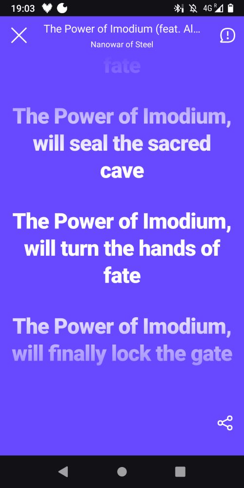 Paroles de The Power of imodium par Nanowar of steel : "the power of imodium, will seal the sacred cave. The power of imodium will turn the hands of fate. The power of imodium, will finally lock the gate" 