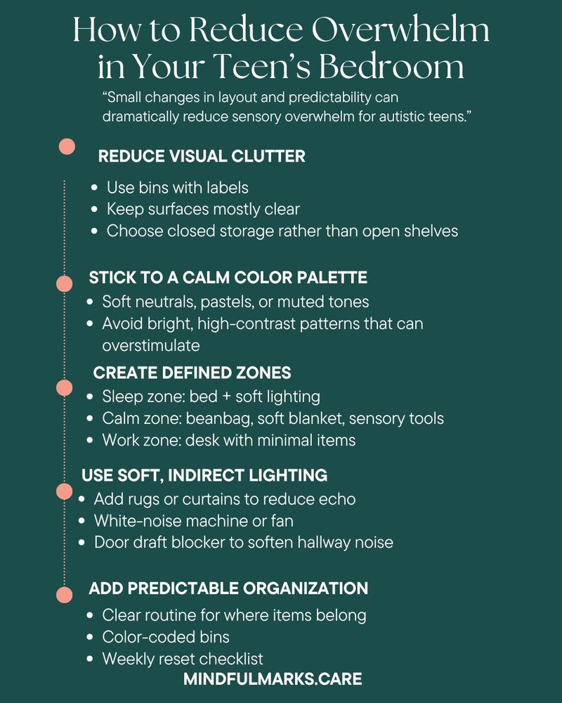 Small room changes = big nervous system relief.
This guide shows how lighting, layout, textures, and decluttering can reduce overwhelm and create a truly calming bedroom for autistic teens. 