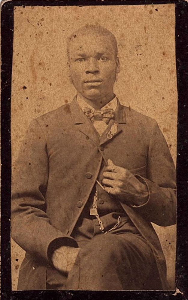 Grainy portrait of a man wearing a Prince Hall Masonic Insignia 