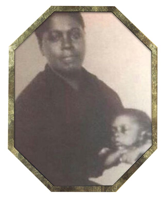 Grainy photo of woman and child