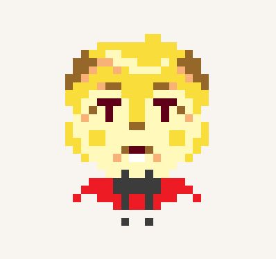 Pixelated bust of my fursona, a golden guinea pig character in a red vest
