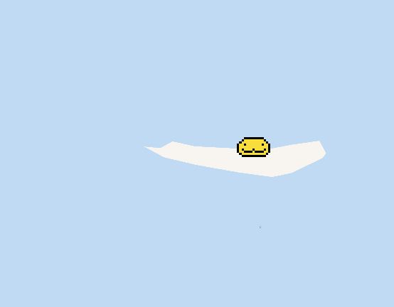 small pixelated happy yellow blob on a small island