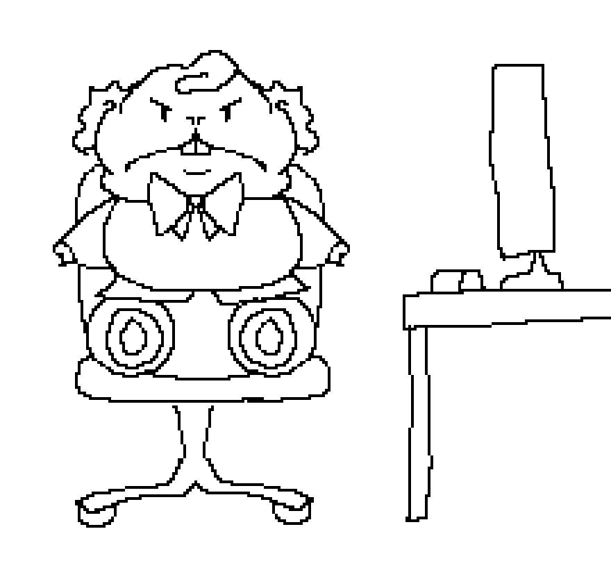 same drawing, but the character is facing the viewer annoyed