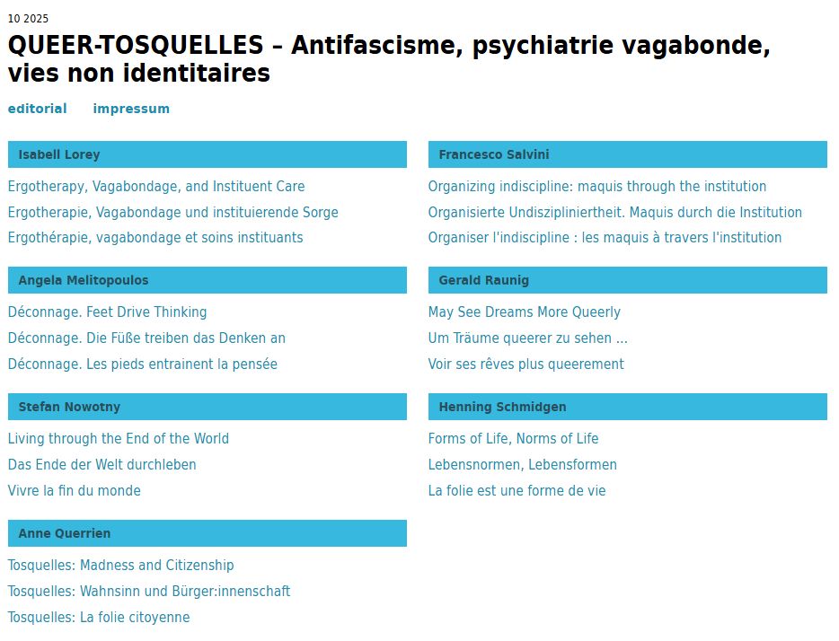 Issue 10 2025 von the web journal transversal - table of contents