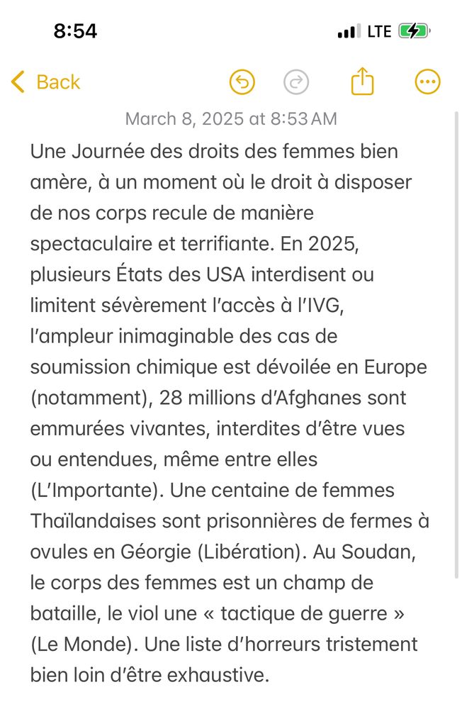 Note sur la journée des droits des femmes