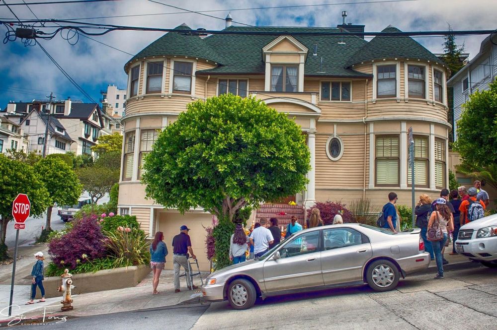 The “Mrs. Doubtfire” house in San Francisco.  When Robin Williams’ death was announced, mourners started an improvised memorial to the late comic at the house whose exterior was used in the movie. 