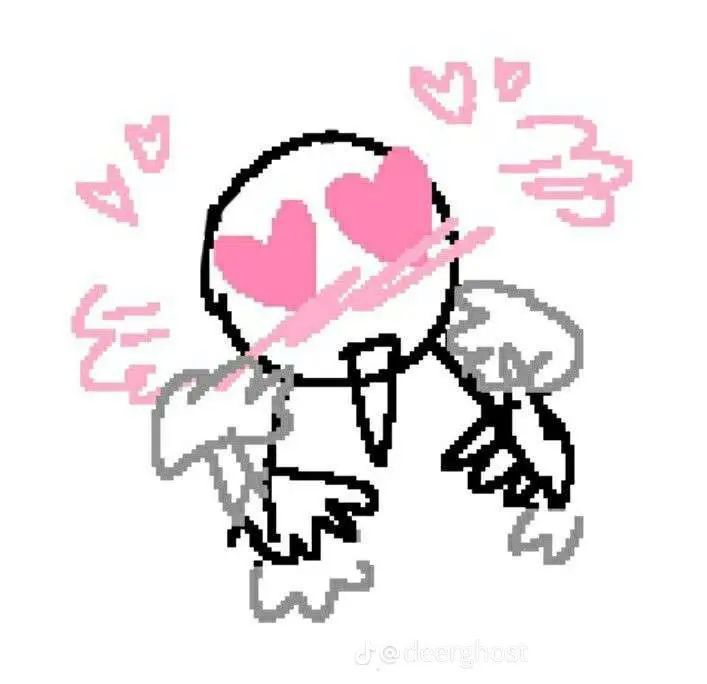 a simple drawing of a blushing person flapping their hands with love hearts
