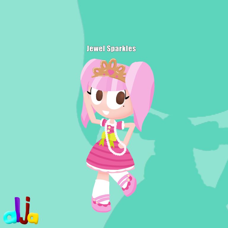 I have ponytails and the dress is stripes instead of tiny dots but also the chain is there too 