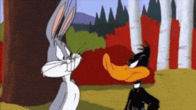 Bugs bunny and daffy duck doing the duck season rabbit season gag