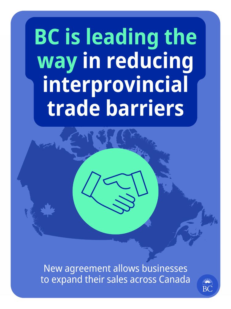 BC is leading the way in reducing interprovincial trade barriers. New agreement allows businesses to expand their sales across Canada.