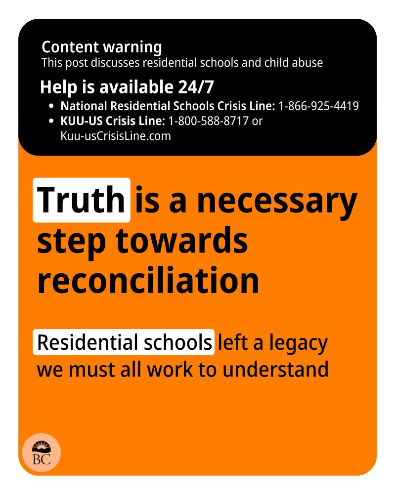 Content warning
This post discusses residential schools and child abuse
Help is available 24/7
National Residential Schools Crisis Line: 1-866-925-4419
KUU-US Crisis Line: 1-800-588-8717 or Kuu-usCrisisLine.com

Truth is a necessary step towards reconciliation
Residential schools left a legacy we must all work to understand