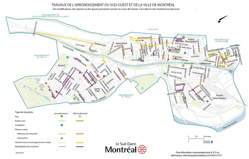 Carte des chantiers municipaux du Sud-Ouest en date de juin 2025