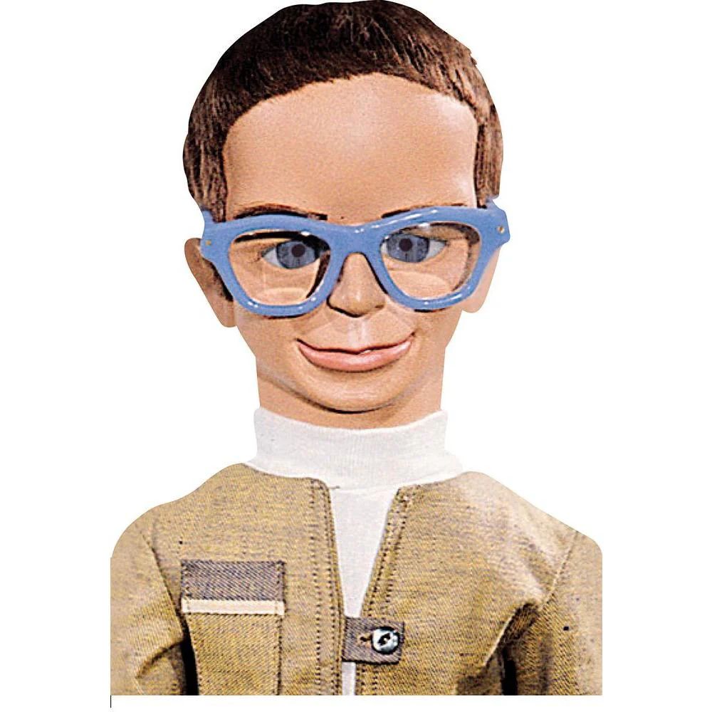 A picture of Brains out of Thunderbirds wearing his big daft glasses.