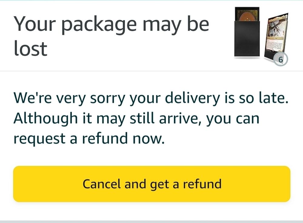 Amazon saying they lost my package of card sleeves