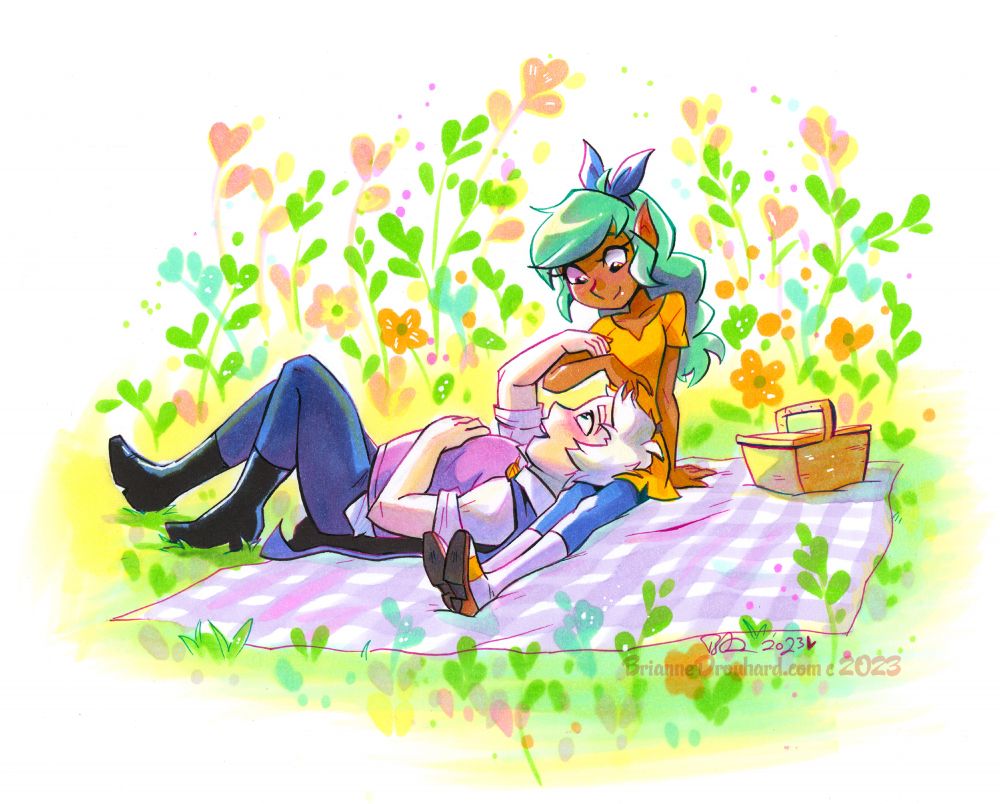 Harpy and Humphrey having a picnic. #HarpyGee #Webcomics #HarpyArt