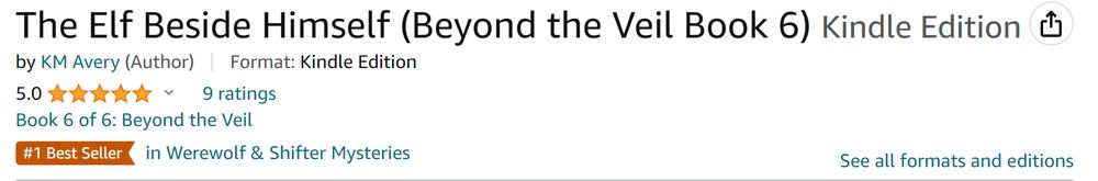 Banner taken from amazon for The Elf Beside Himself (Beyond the Veil Book 6) with an orange flag that reads #1 Best Seller