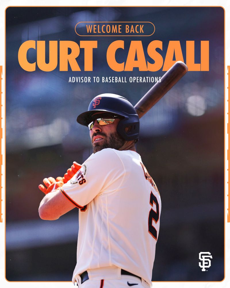 Graphic announcing the hiring of Curt Casali as an advisor for baseball operations