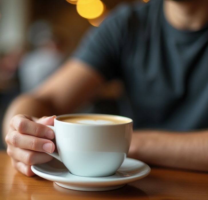 Foto generada por inteligencia artificial de una persona tomando un café.