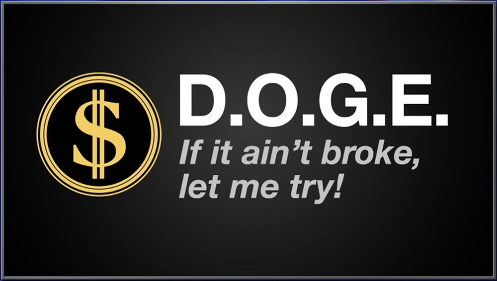 Picture of a dollar sign with text that reads D.O.G.E. If it ain't broke, let me try!