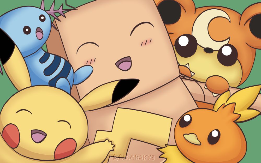 The Peaceful Box with a team of smol Pokémon: Wooper, Pikachu, Torchick, and Teddiursa