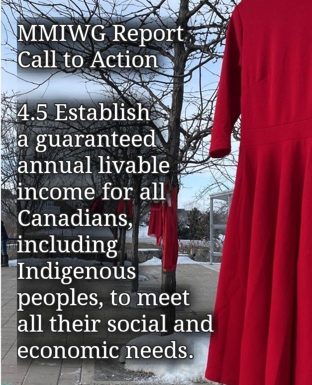 MMIWG Report Call to Action 4.5:

Establish a guaranteed annual livable income for all Canadians including Indigenous peoples, to meet all their social and economic needs.