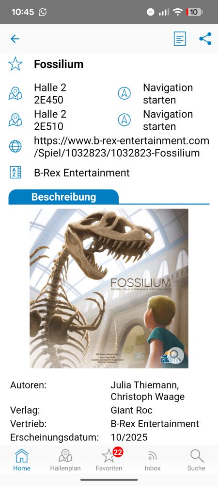 Screenshot of the Spiel App with the page of Fossiliium. 