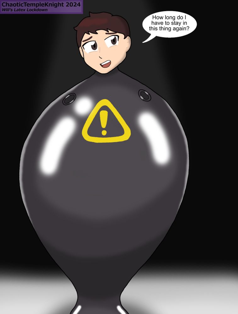 This is a concept by ELunchE over on Twitter in which the occupant is trapped in a huge inflatable, latex sack... I think it's a sack given that the bottom looks like it's shaped for feet.

The idea for my drawing is that this happened at M.A.I.G. of universe-15, but not because of Bran-15. Unlike Bran-23, Bran-15 is somewhere else. Side note: M.A.I.G. in universe-15 (Phantasm LLC) is very different from universe-23 (ULTRAMagic Alternate). Same mission, different members and back story.