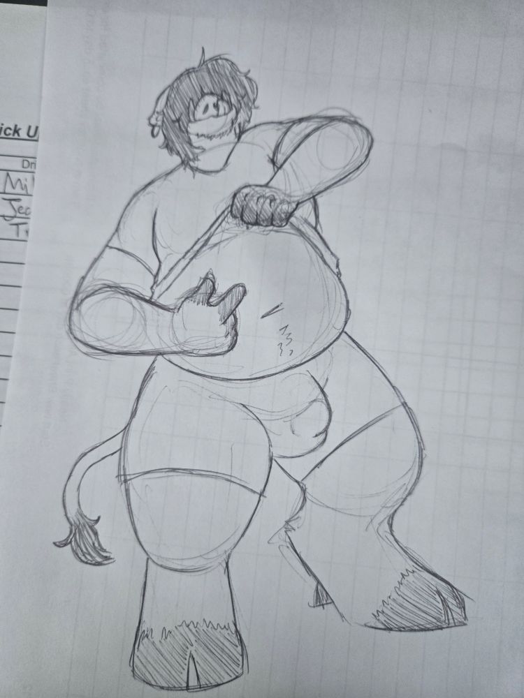 Beverly is lifting their shirt and pointing at their stomach. Theres a significant bulge in their shorts.