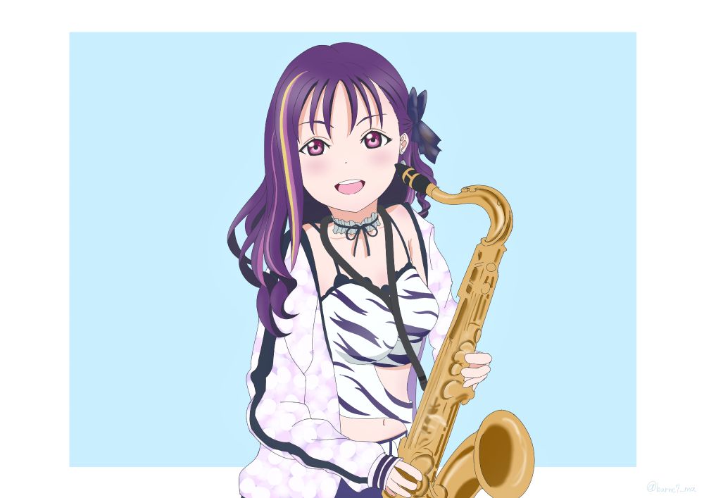 過去に書いたSaint Snowの鹿角聖良さん。Dazzling White Townのサックスが印象的だったので、サックスをチョイス。Dazzling White Townの衣装デザイン良き…。