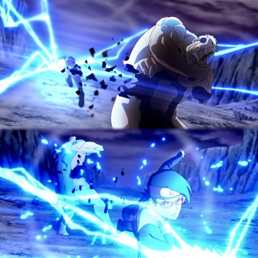 Sarada destroys Boros Core With her Chidori 