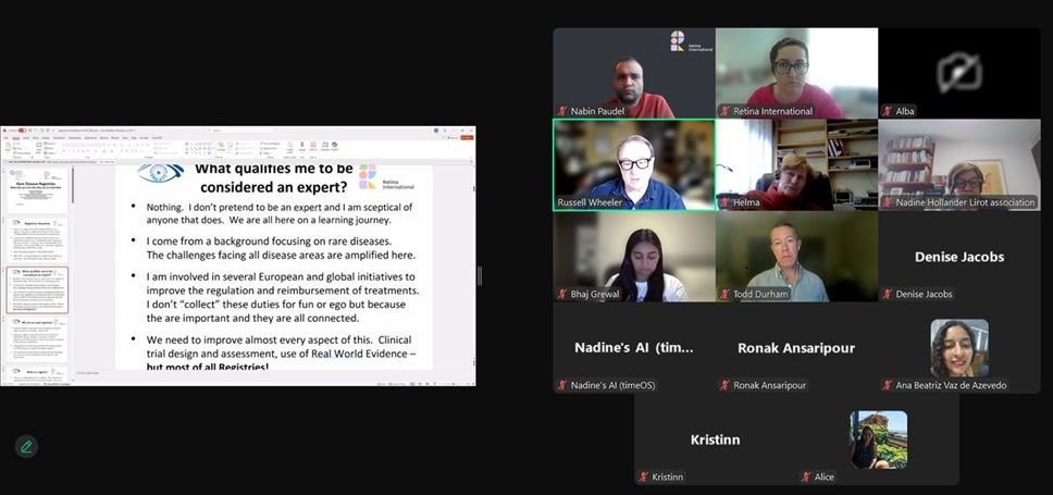 The image is a screenshot of a zoom session with a powerpoint slide on the left and participants on the right hand side. 