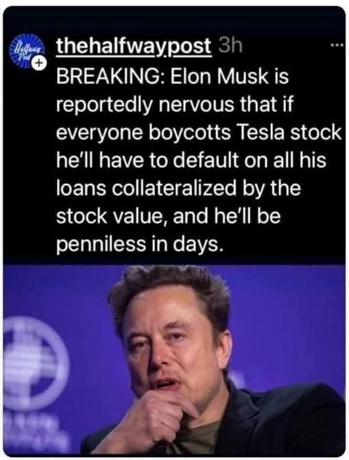 Musk is panicking about the potential default on loans he received with Tesla stock as collateral 