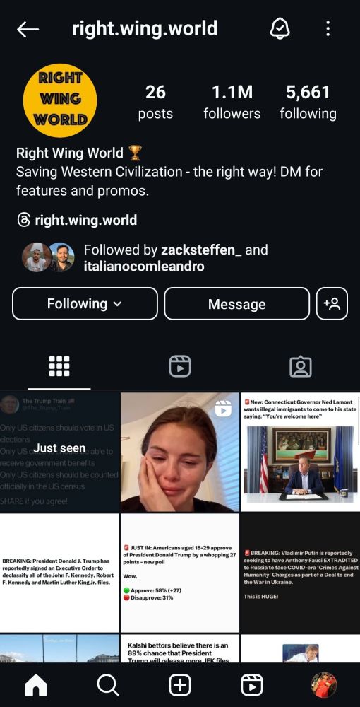 A right-wing Instagram page that I was automatically following for some reason. 