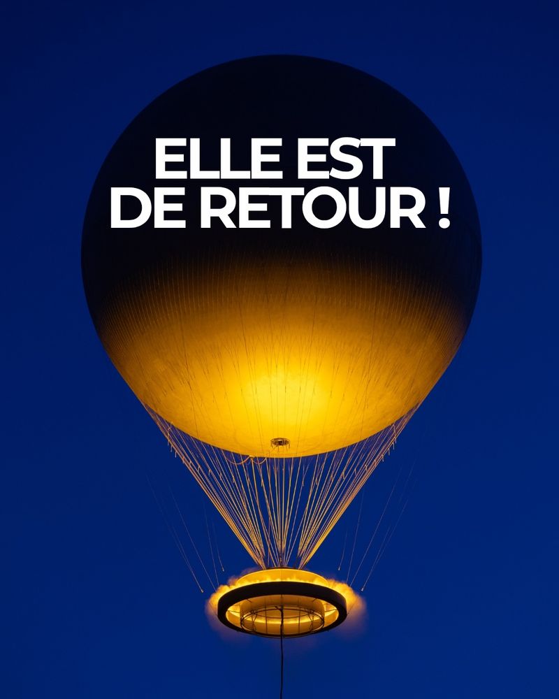 Photo de la vasque olympique avec le texte : Elle est de retour !