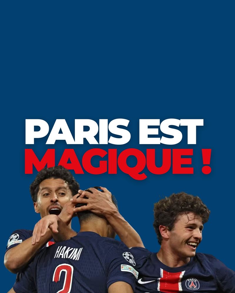 Photo des joueurs avec le message : Paris est magique sur fond bleu 