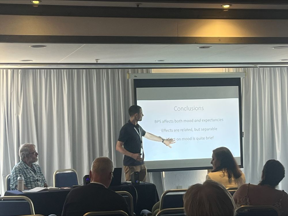 Me speaking at the conference, looking sweaty while pointing at my slides