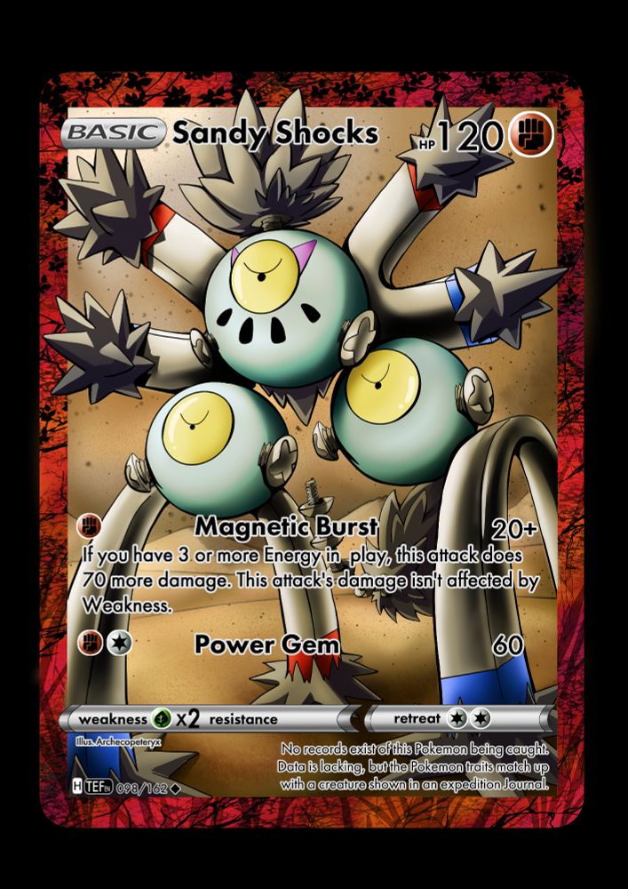 Full Art design for the Paradox Pokemon Sandy Shocks, which was introduced in the latest Pokemon editions. 