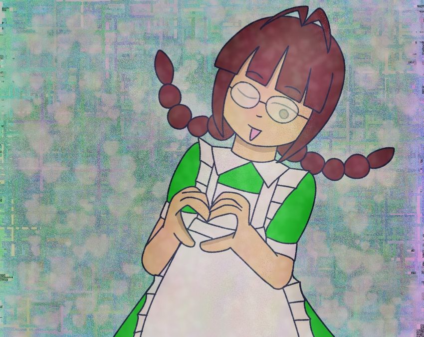 Ritsuko from The Idolm@ster

Image Description:

Ritsuko is using her hands to shape it into a heart while giving a wink face.